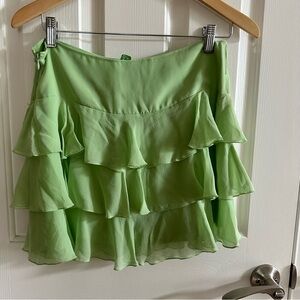 Bebe Vintage 100% Silk Tiered Ruffle Skirt – Size S – Green – Y2K Fairycore Goth